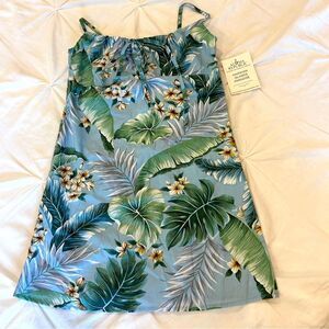 NWT Aloha Republic Blue Palm Leaf Hawaiian Back Zip Empire Cut Mini Dress Size 6